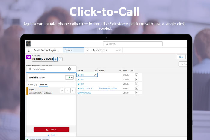 Click to call feature in salesforce from Maaz Technologies smartconnect